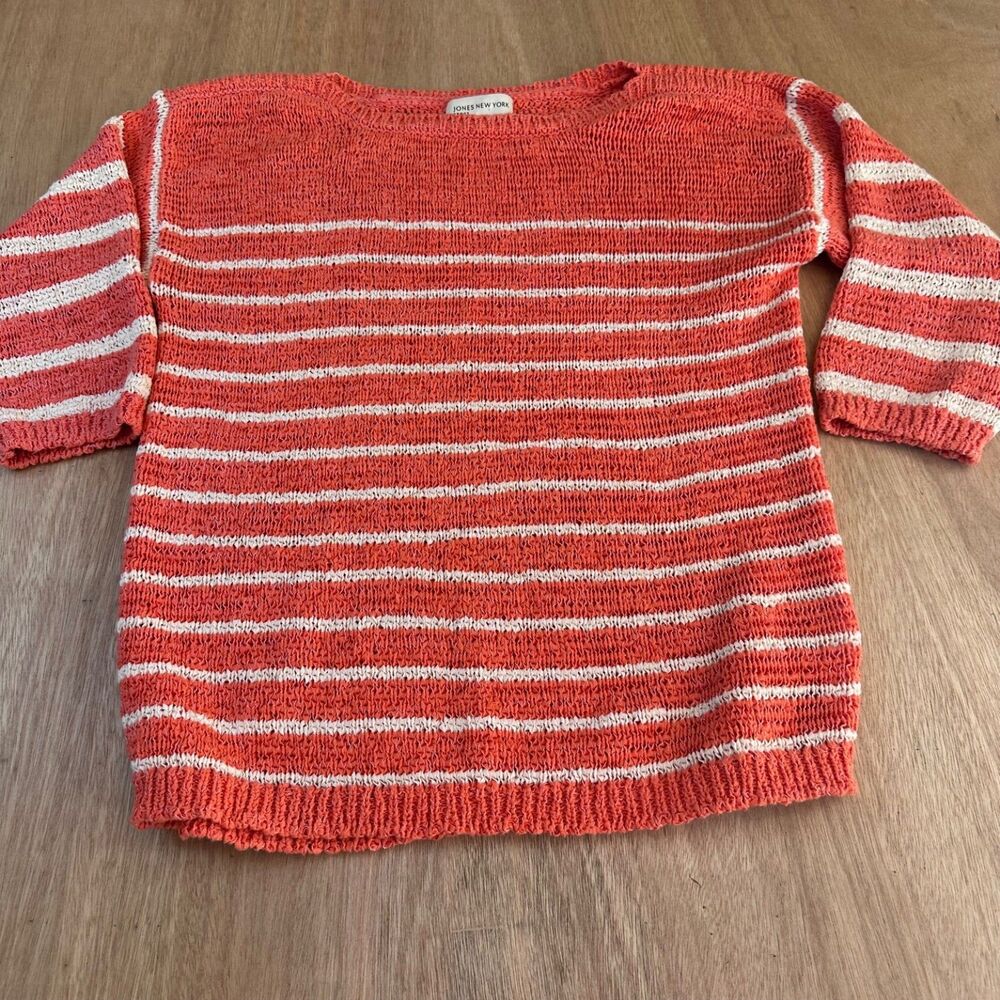 Jones New York Sport Coral Striped Sweater Women’s L Lightweight Knit Pullover